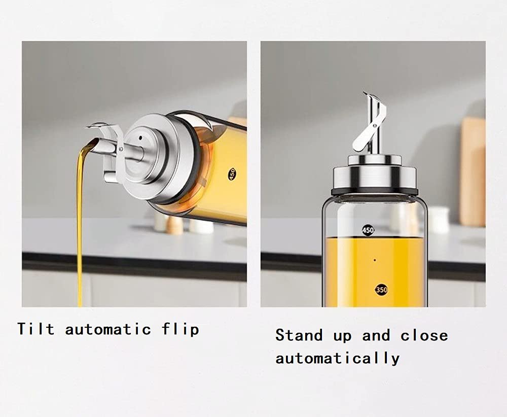 Automatic Flip Condiment Bottle for Home Use, Oil Bottle, Soy Sauce, Vinegar Bottle, Olive Oil Container, 450ml
