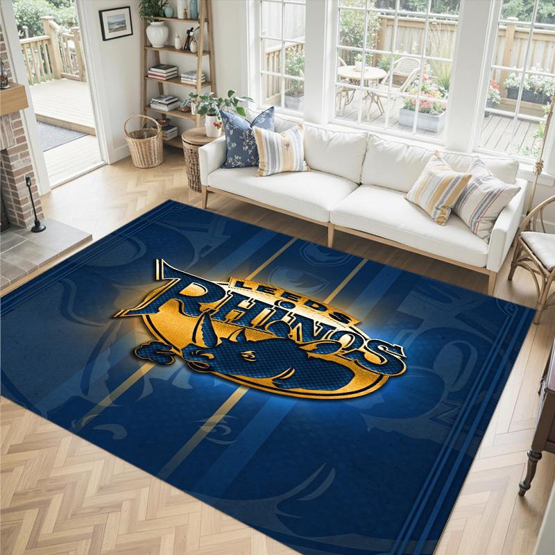 Leeds Rhinos Design Crystal Velvet Carpet Cozy Non?Slip Printed Rug For Bedroom Living Room Entrance