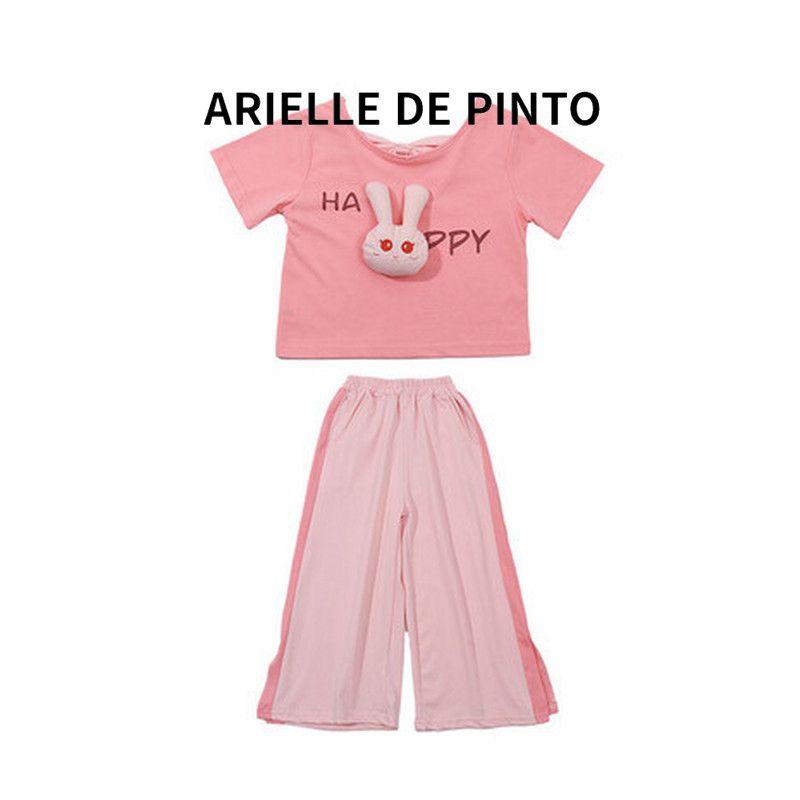 French Arielle De Pinto Girls  Rabbit Suit Summer Casual Cute Girls  Sports Fashion Clothes Pink 140cm