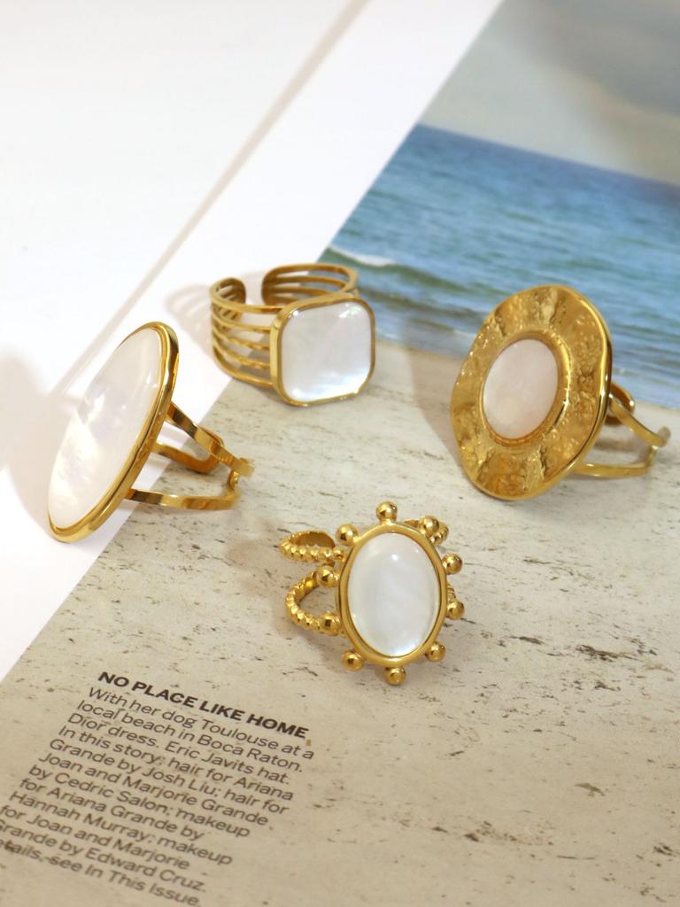 Fashion Shell Stainless Steel 18K Gold Plated Adjustable Opening Rings for Women Engagement Party Gift Temperament Jewelry 2025