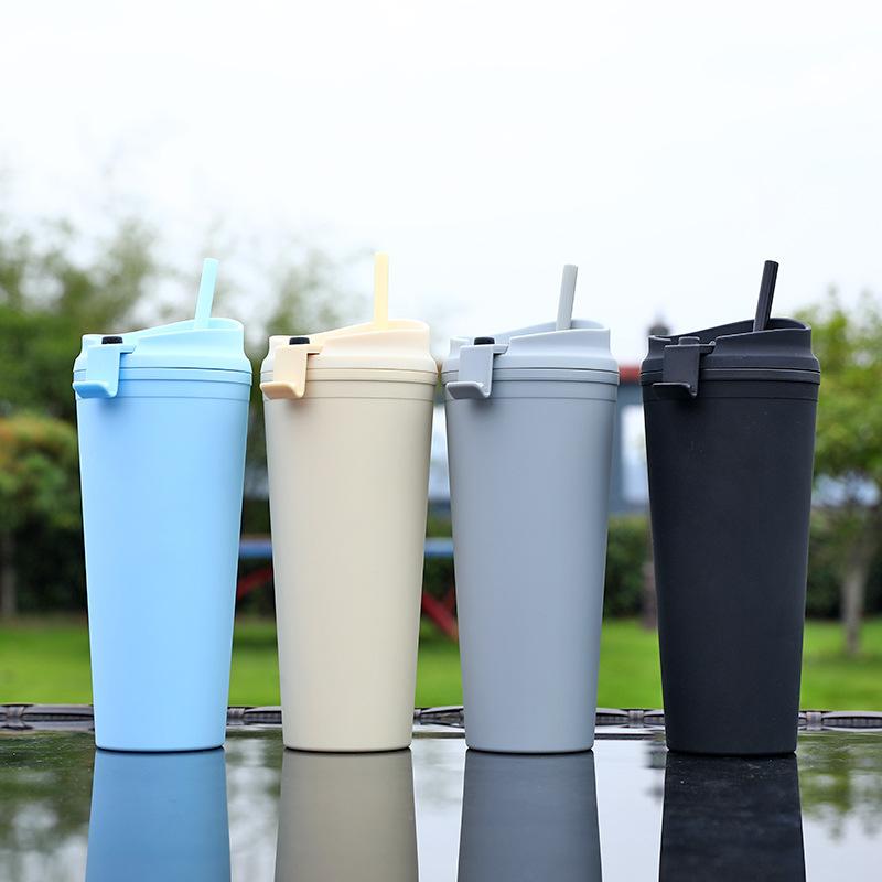 24oz Colorful Double Layer Plastic Fitness Mug Large Capacity Straw Outdoor Mug Gift Cup with Lid ,wholesale Custom