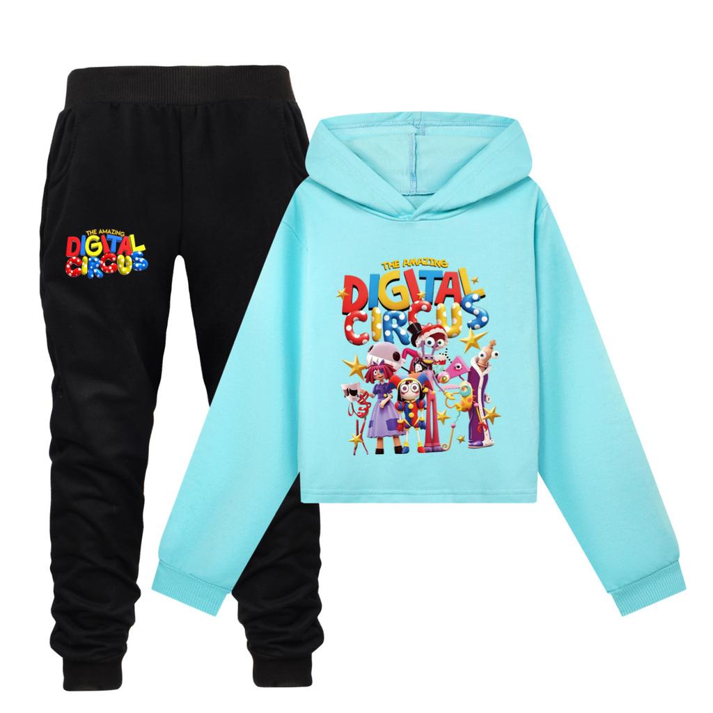 Het Geweldige Digitale Circus Meisjes Cropped Hoodie Broek Twee Delig Pak Casual Mode Pomni Opdruk Kinder Outfit