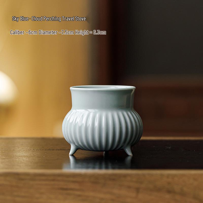 Sky Blue Ru Kiln Three-Legged Ceramic Incense Holder - Chinese Style Agarwood Ornament Sky Blue - Three-Legged Incense Burner