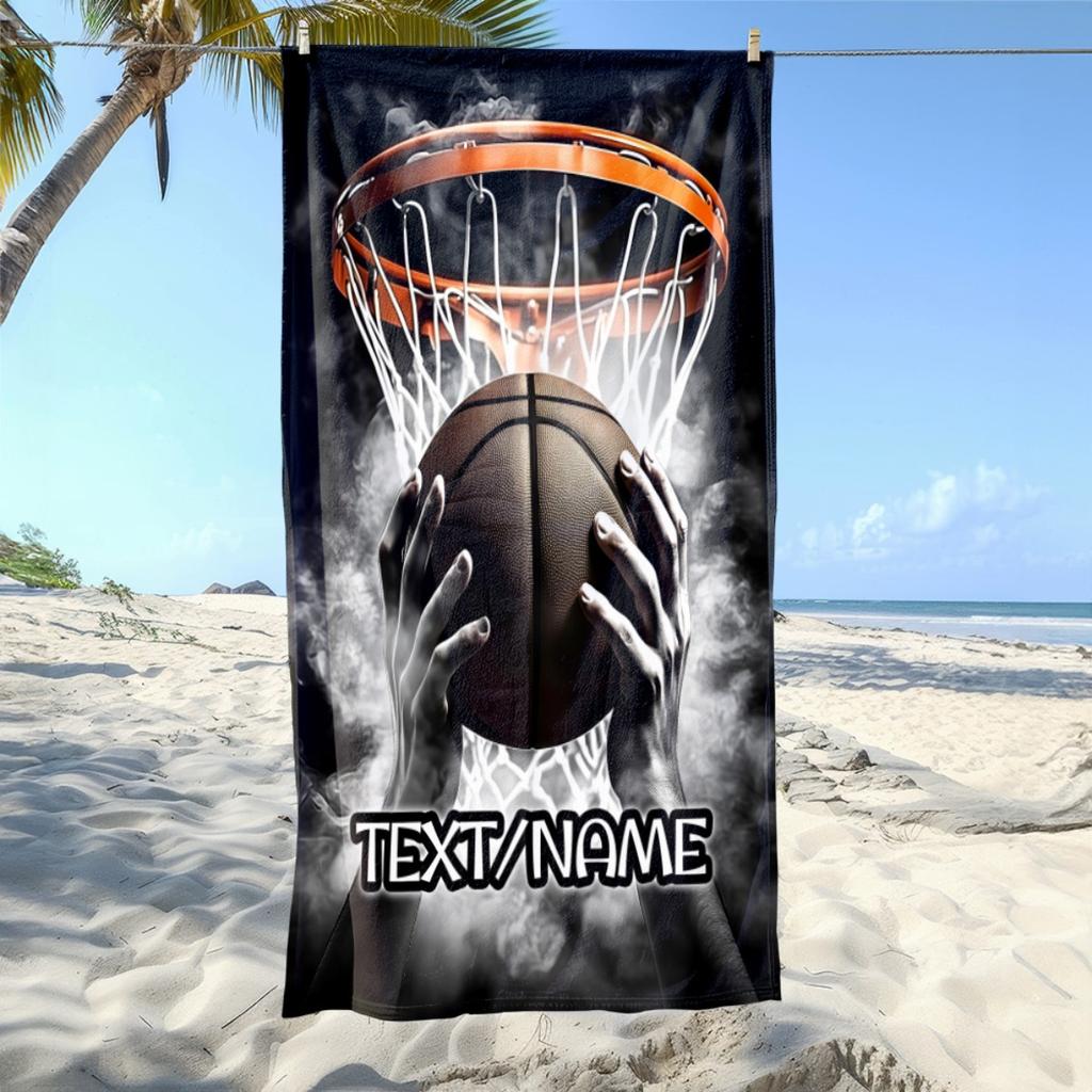 Custom Basketball Beach Towel Personalized Name Dunk Sports Microfiber Bath Towels Soft Quick Dry Swimming Pool Lounger Gift