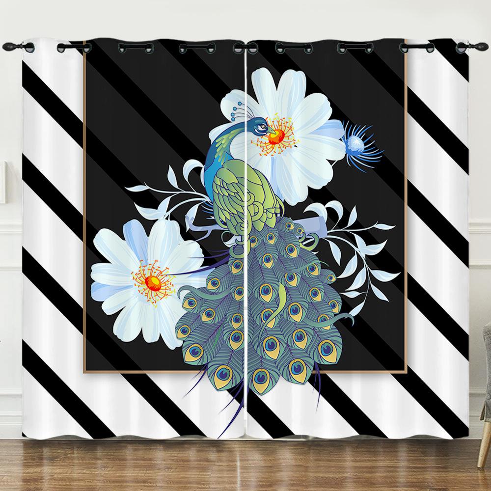 Curtain Cartoon Animal Peacock 3D Digital Printing Blackout Curtain Punching