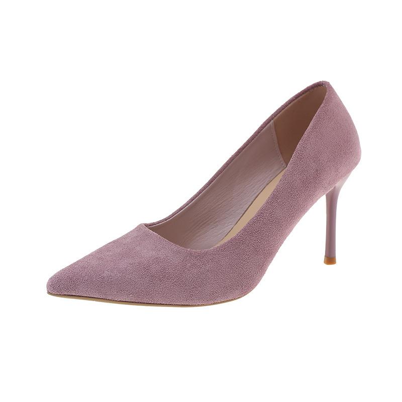 

stiletto heels pointed suede single shoes 22 spring and autumn French stiletto with skirt commuter shoes 34 розовый