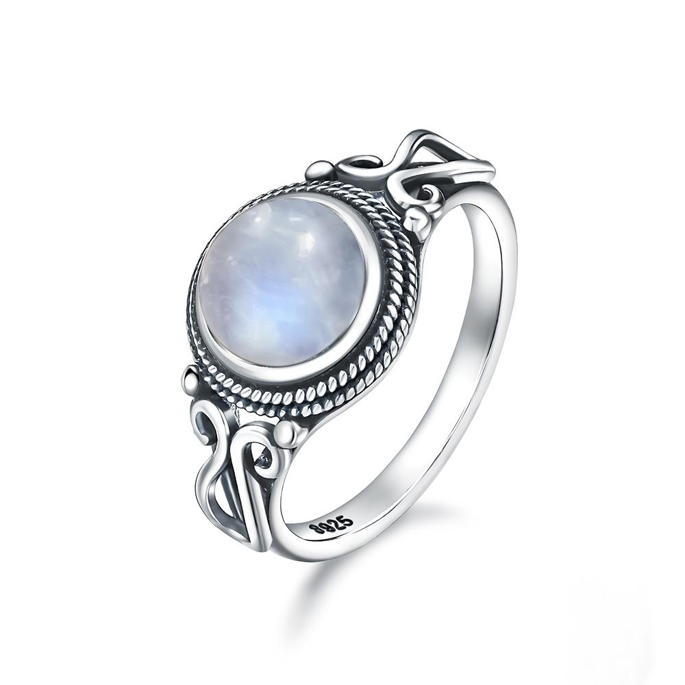 Pierścionek ze srebra sterlingowego z czarnym onykssem Vintage Prosty minimalistyczny styl Okrągły kształt Kamień naturalny Czarny pierścionek Biżuteria dla kobiet