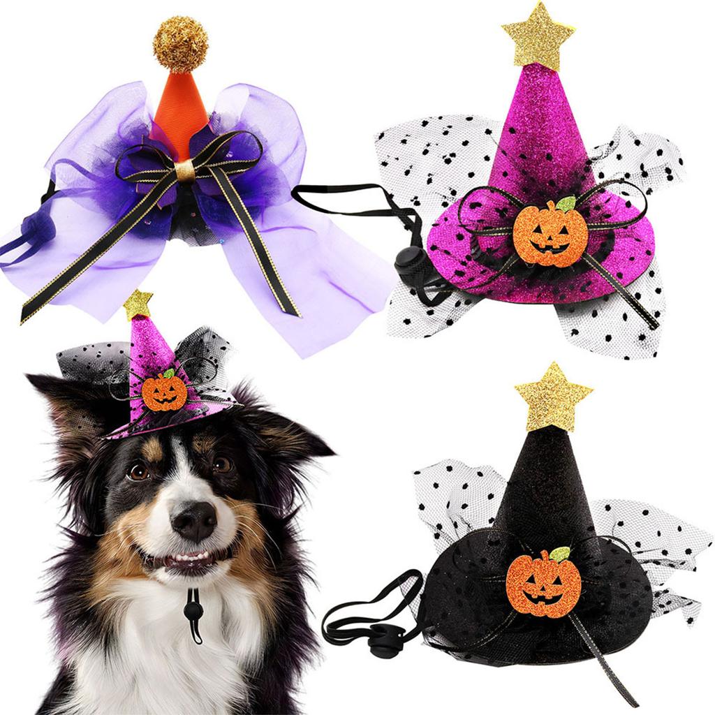 Small Dogs Witch Cap Halloween Pet Lace Hat Photography Outfit for Small Medium Dogs Cosplay Costume Pet Festival Hat