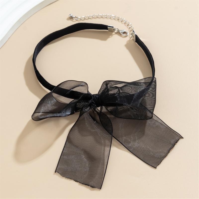 Fashion Black Mesh Bowknot Neckband Choker Jewelry Temperament Elegant Neck Chain Women Clavicle Chain Necklace