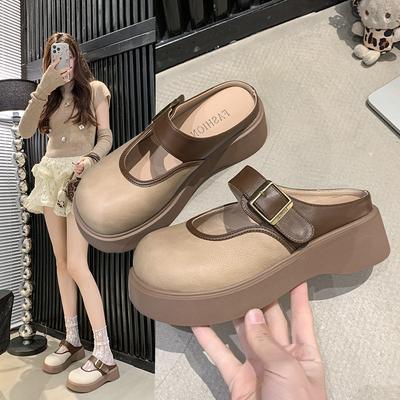 Spring Versatile Fashion Heightening Platform New Half Slippers Retro 2025 Mary Jane Single Shoes Women with Round Head