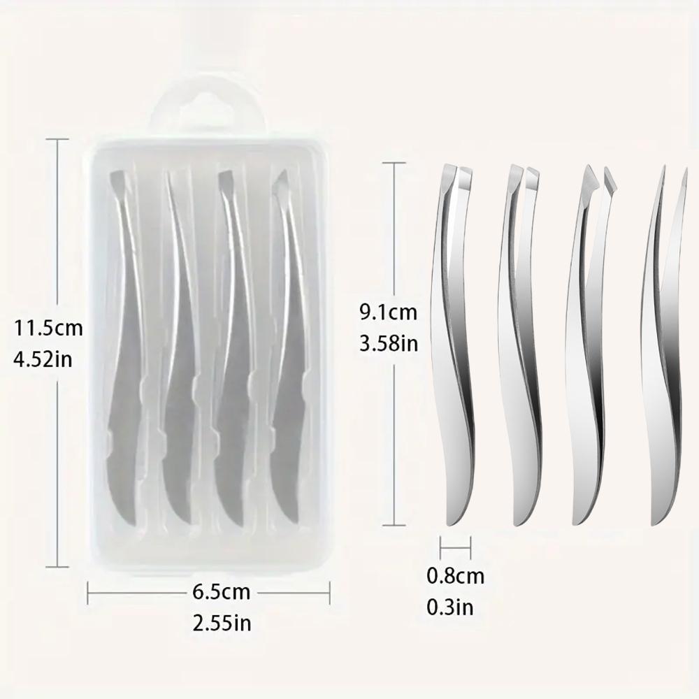4Pcs Mirror Light Curve Tweezers Plucking Hair Eyebrow Clip Plucking Beard Eyebrows False Eyelashes Makeup Makeup Tool Set