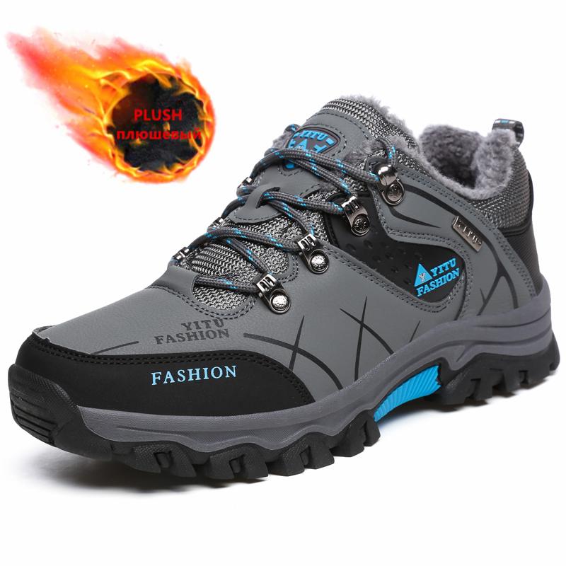 Winter Boots for Men Fashion Casual High Quality Leather Sneakers Non-slip Hiking Boots Outdoor Waterproof Snow Boots Plush Warm