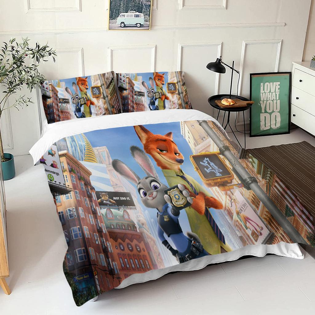 Zootopie Judy Nick Ensemble de housse de couette Couette Literie Ensemble de literie 3D pour enfants Ensemble 3 pièces 1 housse de couette Taille King