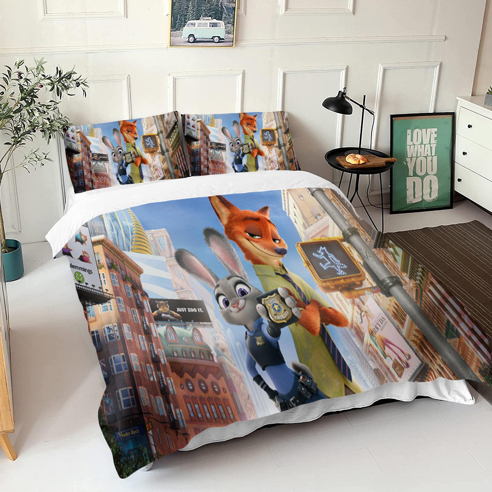 

Зоотрополіс Джуді Нік Комплект постільної білизни з підковдрою Ковдра Постільна білизна 3D Дитячий комплект постільної білизни 3-Piece 1 Підковдра Розмір King AU Single(140*210cm)3pcs