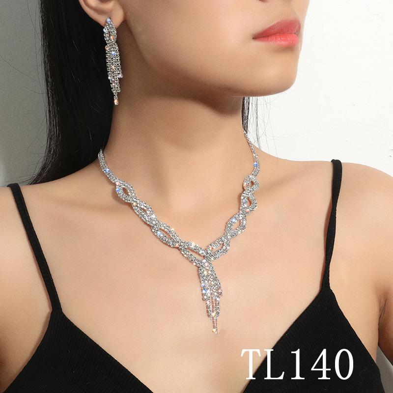 Luxury Diamond Necklace Earrings Set Party Wedding Dress Dinner