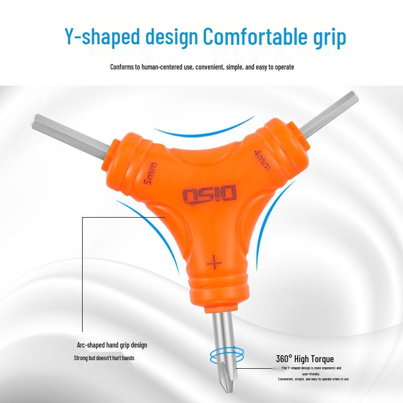 Three-Pronged Hexagonal Multi-Purpose Wrench: Flat Head, Phillips Head, and Inner Hexagonal for Air Conditioning Maintenance