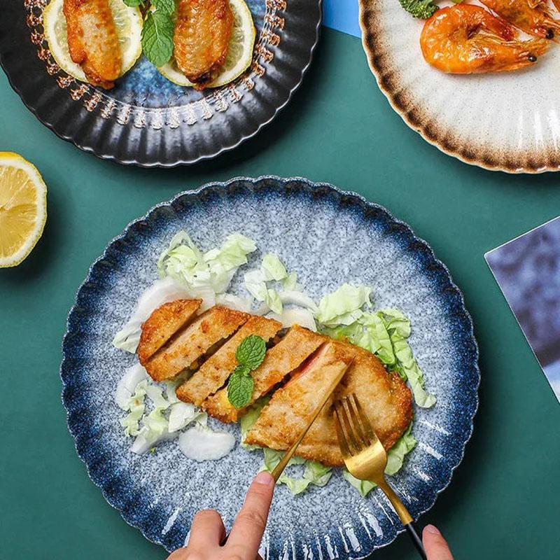 Plate Japanese-style Round Ceramic Tableware Steak Plate Salad Plate Fruit Plate Vegetable Plate Household Western Food Plate