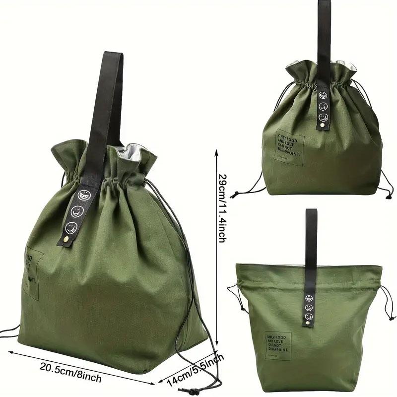 Portable Insulated Canvas Lunch Bag with Drawstring Closure Folding Bento Bag Cooler Tote Bag for Work School Picnic Camping