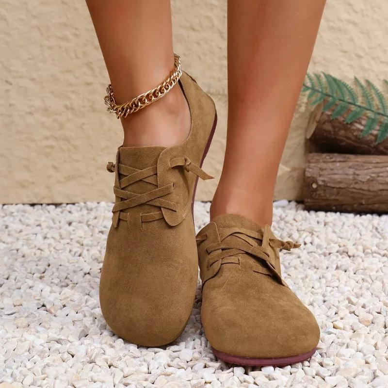 Fashion Women's Fashion Flat Shoes Autumn New Round Head Suede Deep Mouth Soft Sole Anti-slip Wear-resistant Low-top Shoes