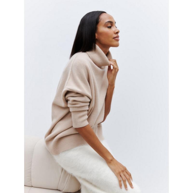 Autumn and Winter Turtleneck Women Sweater Loose Long Sleeve Casual Pullover Knitted Sweater Tops Fashion Loose Solid Color Clothes 1450