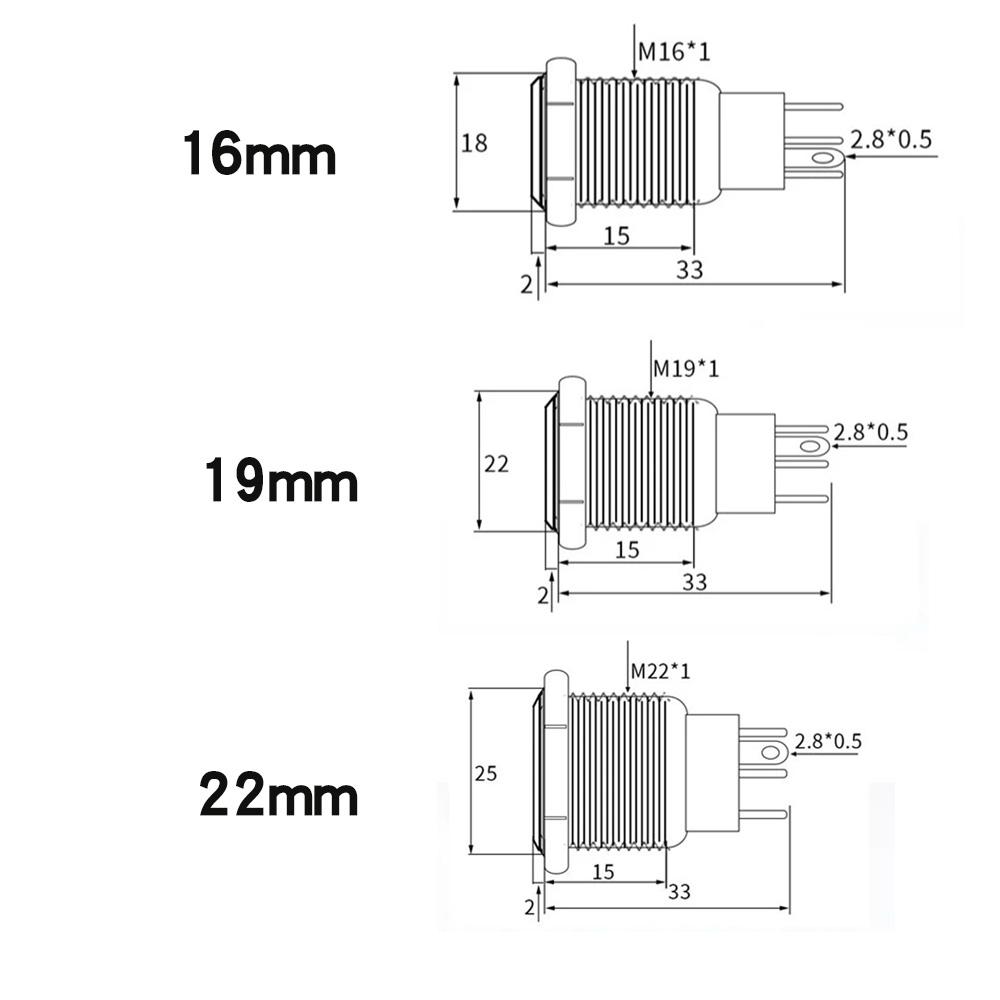 12/16/19/22mm Metal Push Button Switch Waterproof Momentary Latching Power Switch No LED Start Stop On/Off High Head Flat Head Switches4