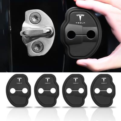 2/4Pcs Car Silicone Door Lock Cover Protective Stickers Accessories For Model3 Model S X ModelY Roadster SpaceX Cybertruck