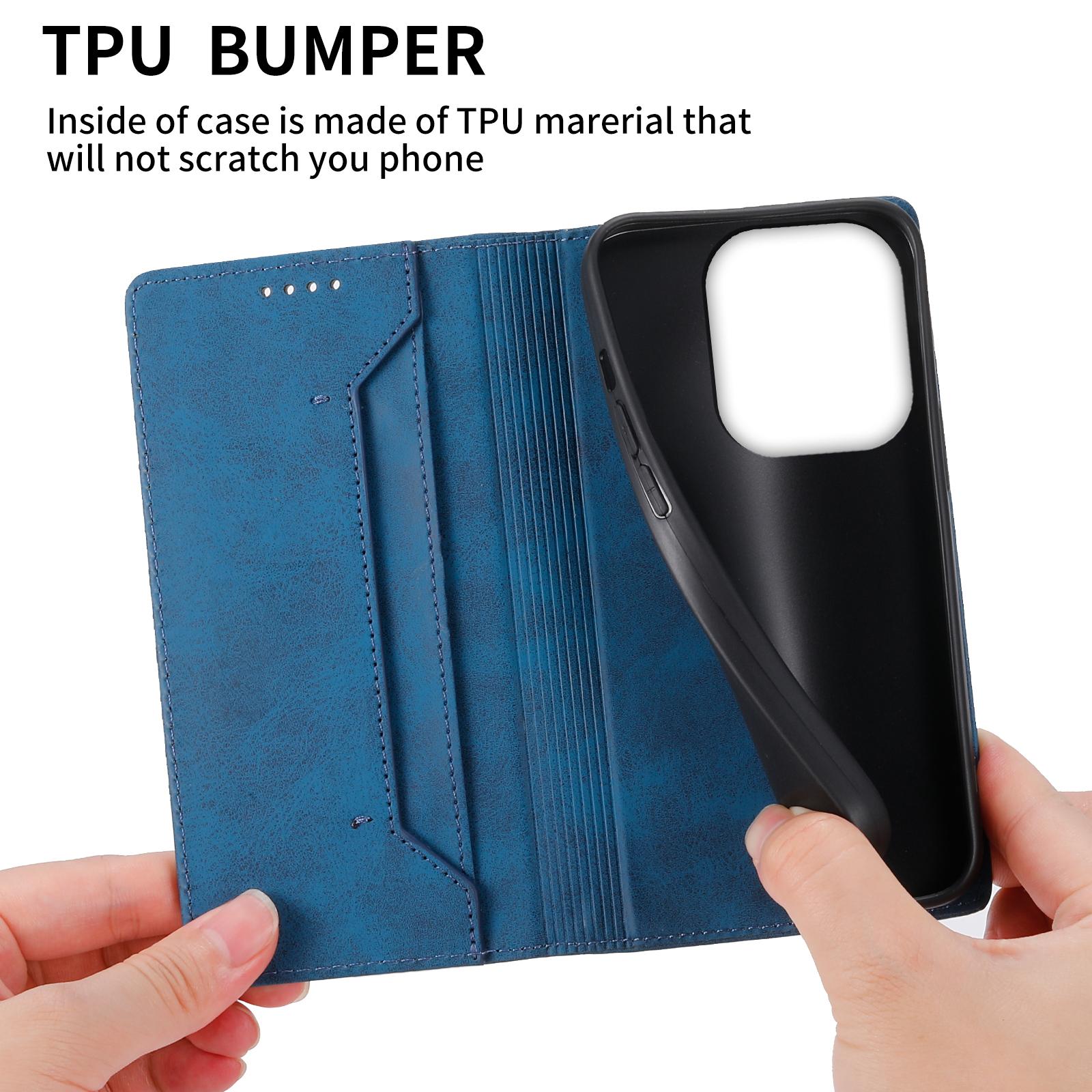 

DF-05 For Xiaomi Redmi Note 13 4G Wallet Case Magnetic Auto Closing Phone Cover Blue