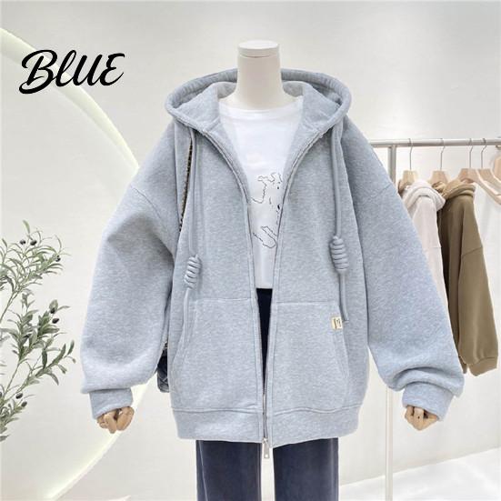 Autumn Winter Women Large Pocket Solid Color Warm Thick Jacket Hooded Zipper Female Long Sleeves