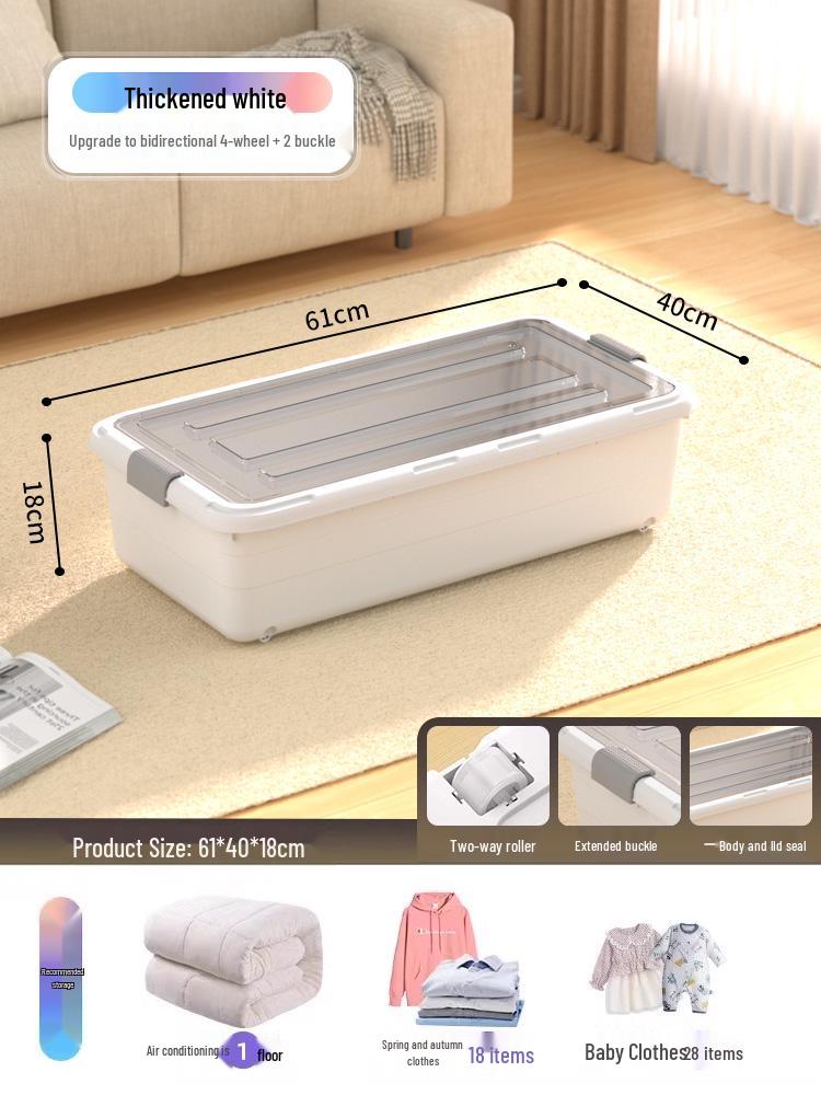 Under-bed Transparent Storage Box with Wheels for Clothes and Quilts