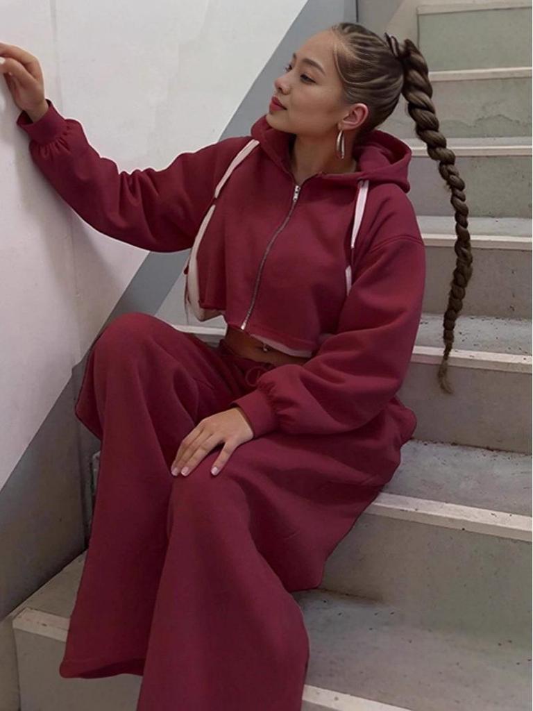 Women's Casual European American Style Hoodie Set - Versatile Long Sleeve Sportswear