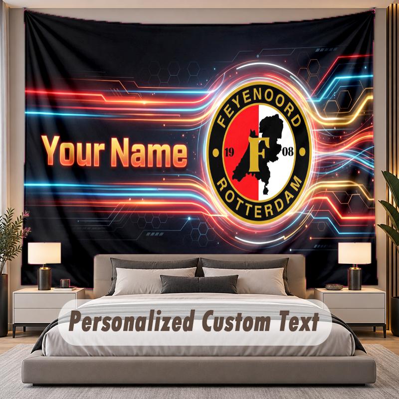 Custom Name Text Tapestry Feyenoord Personalized Polyester Wall Tapestry For Bedroom And Room