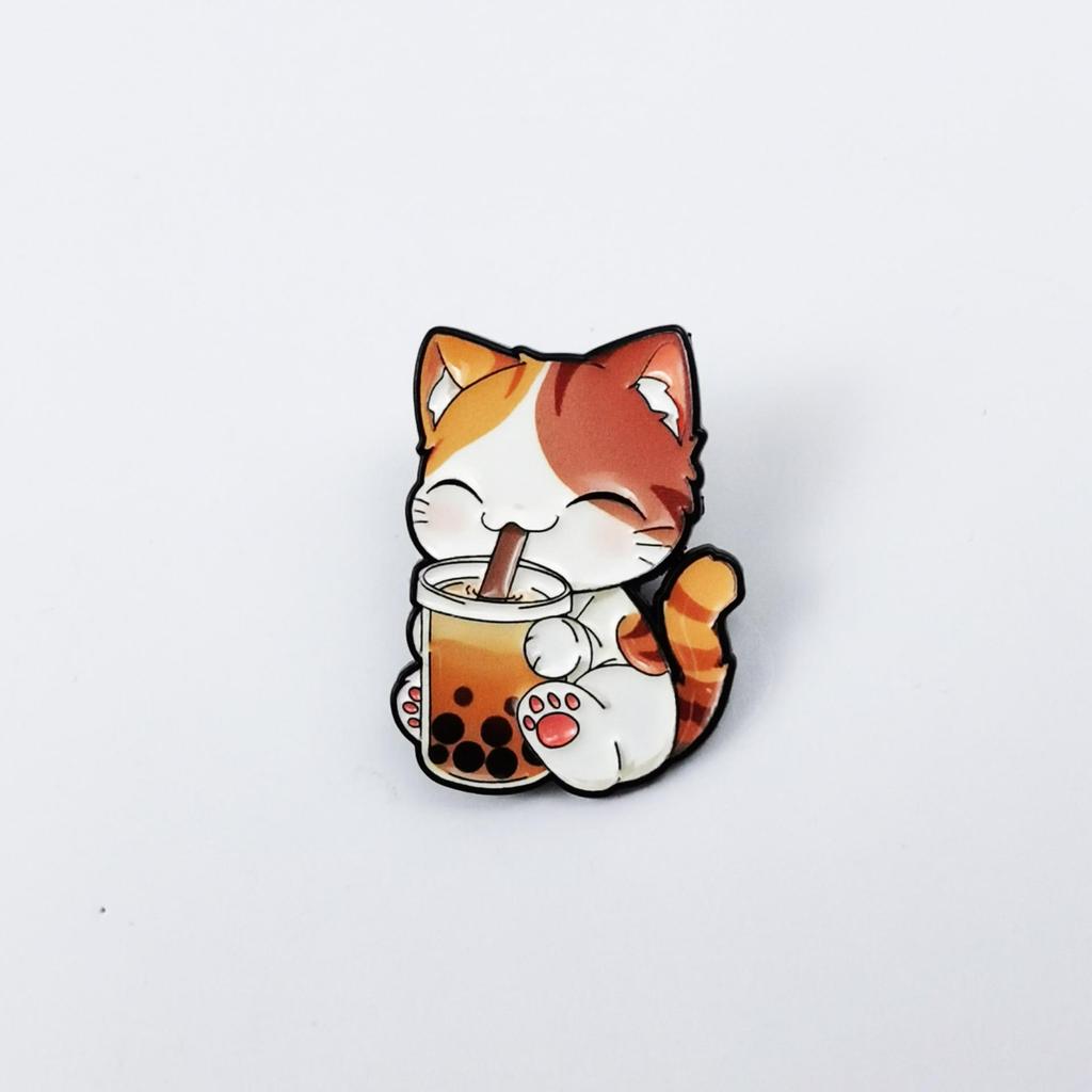 Cute Kitten Cartoon Brooch: Smiling Animal Badge for Clothing & Backpacks