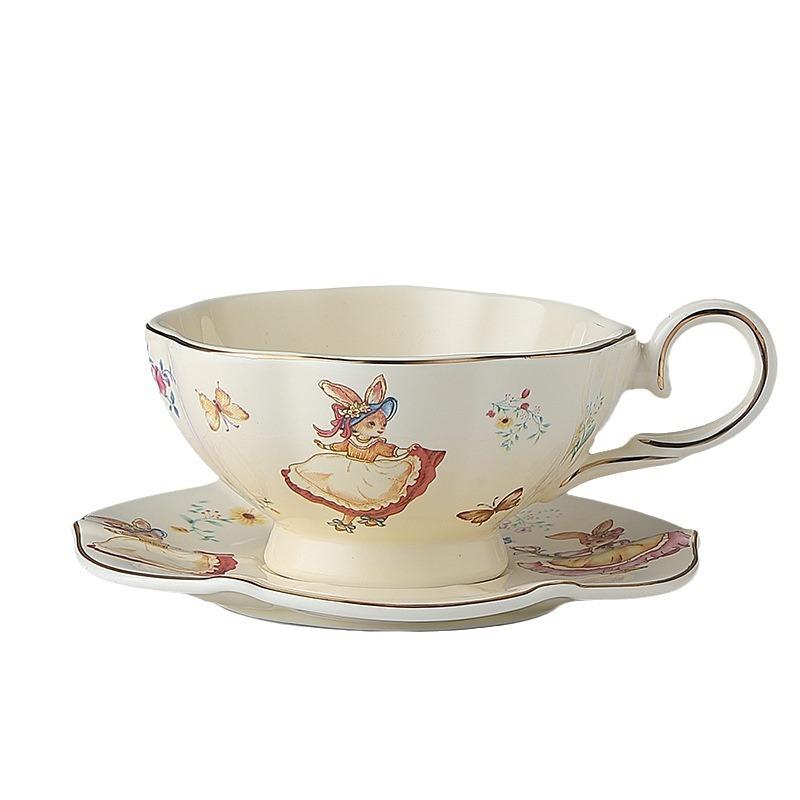 Ins New French Retro Floral Ceramic Coffee Cup Saucer Set High-end Afternoon Tea Cup Pastoral Flower Tea Cup