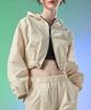 Koleat Women Maxi Crop Zip-Up Hooded Field Jacket Windbreaker [Ivory]