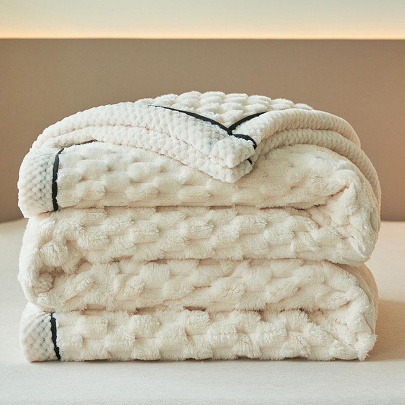 Nordic Double-Layer Thick Coral Fleece Blanket Keep Warm and Super Soft Sofa Nap Cover Queen King Quilt with Velvet for Winter