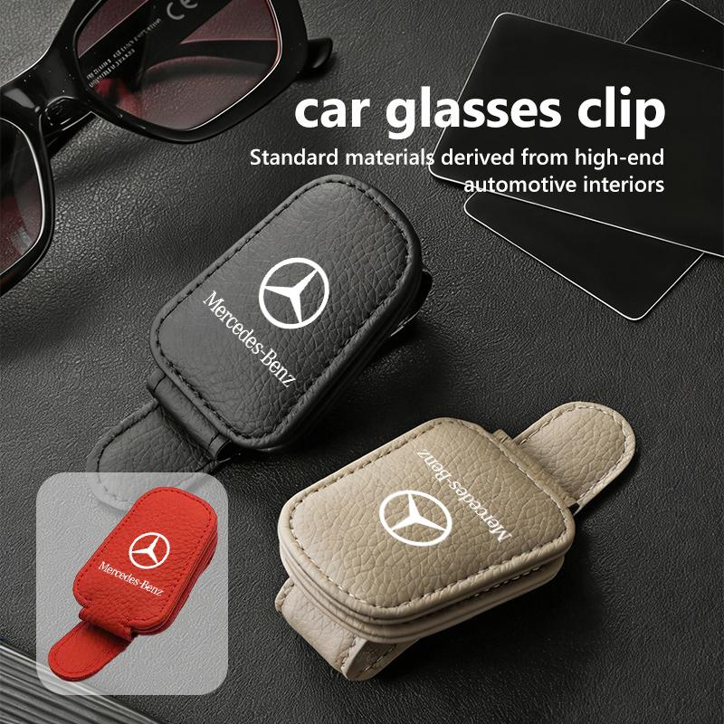For Benz Car Magnetic Leather Eyeglass Holder Visor Sunglasses Clip Accessories AMG VIANO GLB GLC GLE GLK W108 W124 W126 W169