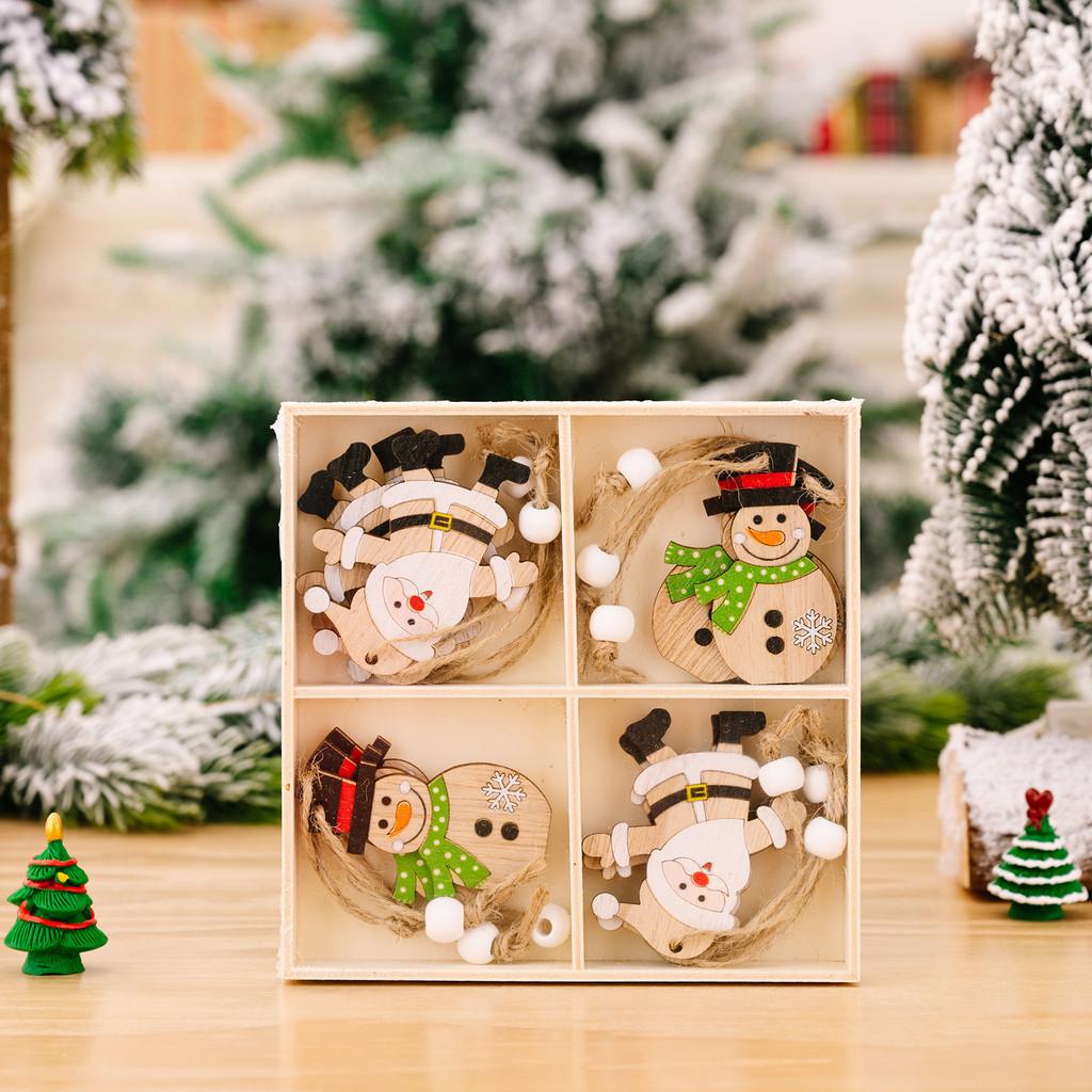 Decorative Christmas Box Ornaments Crafted From Wood Featuring Snowman Reindeer Designs