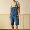 Men's Denim Suspenders Shorts Summer One-Piece Denim Overalls Men's Shorts Five-point Denim Shorts Slim Overalls Denim Shorts