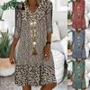 Women's Fashion Summer Spring 3/4  Sleeve V-Neck Casual Dresses