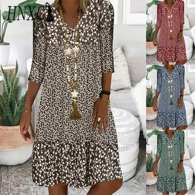 Abiti casual da donna moda estate primavera manica 3/4 scollo a V