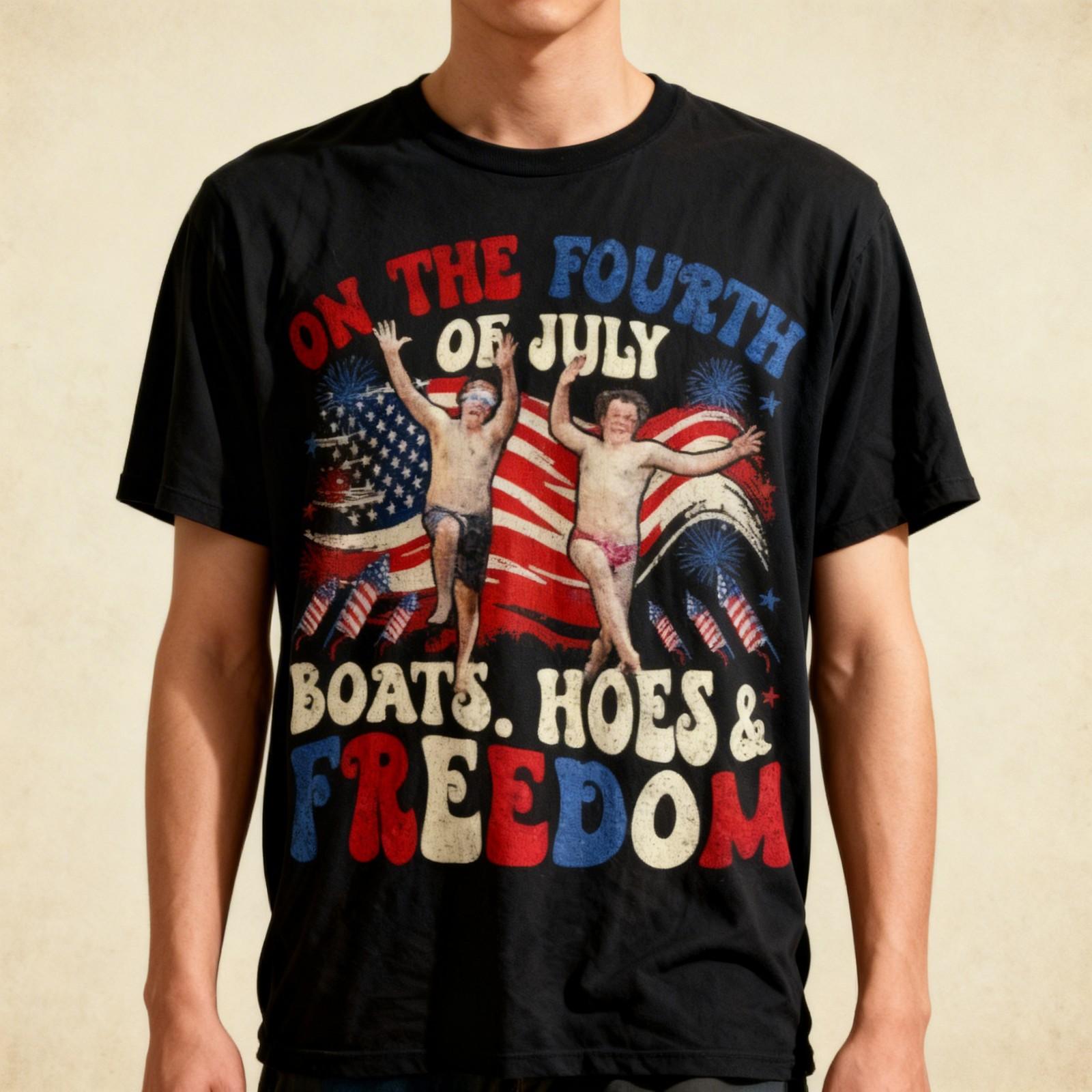 On The Fourth Of July Boats, Hoes & Freedom T Shirt Unisex T-Shirt XXL