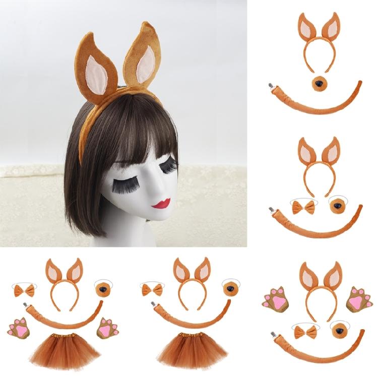 Foxes Ears Headband Plush Tail Bowtie Dogs False Nose Dogs Hair Hoop Set Animals Cosplay Costume Set for Halloween