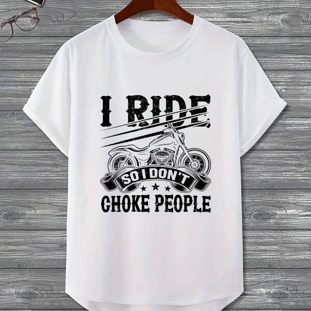 

2024 Мужская футболка свободного кроя с коротким рукавом и круглым вырезом, винтажный мотоциклетный случайный принт, повседневный уличный стиль для лета XXXXXL белый
