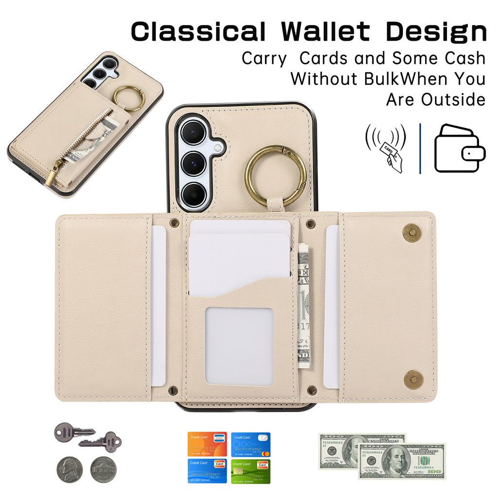 Applicabile alla custodia per cellulare Samsung S25Ultra A56 borsa porta carte con cerniera multifunzione corda a tracolla A35 fibbia ad anello custodia anti-caduta