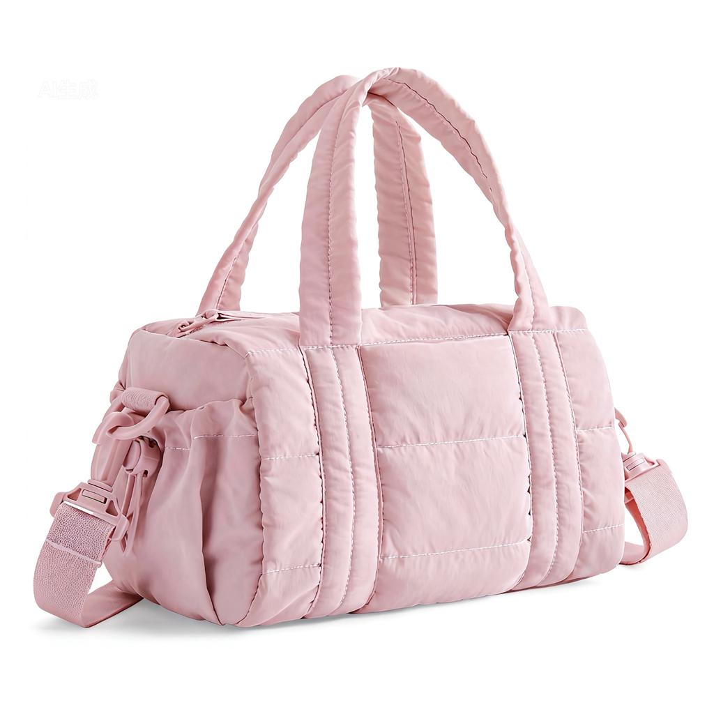 Women Nylon Quilted Duffle Bag with Adjustable Strap Crossbody Bags for Sports Travel