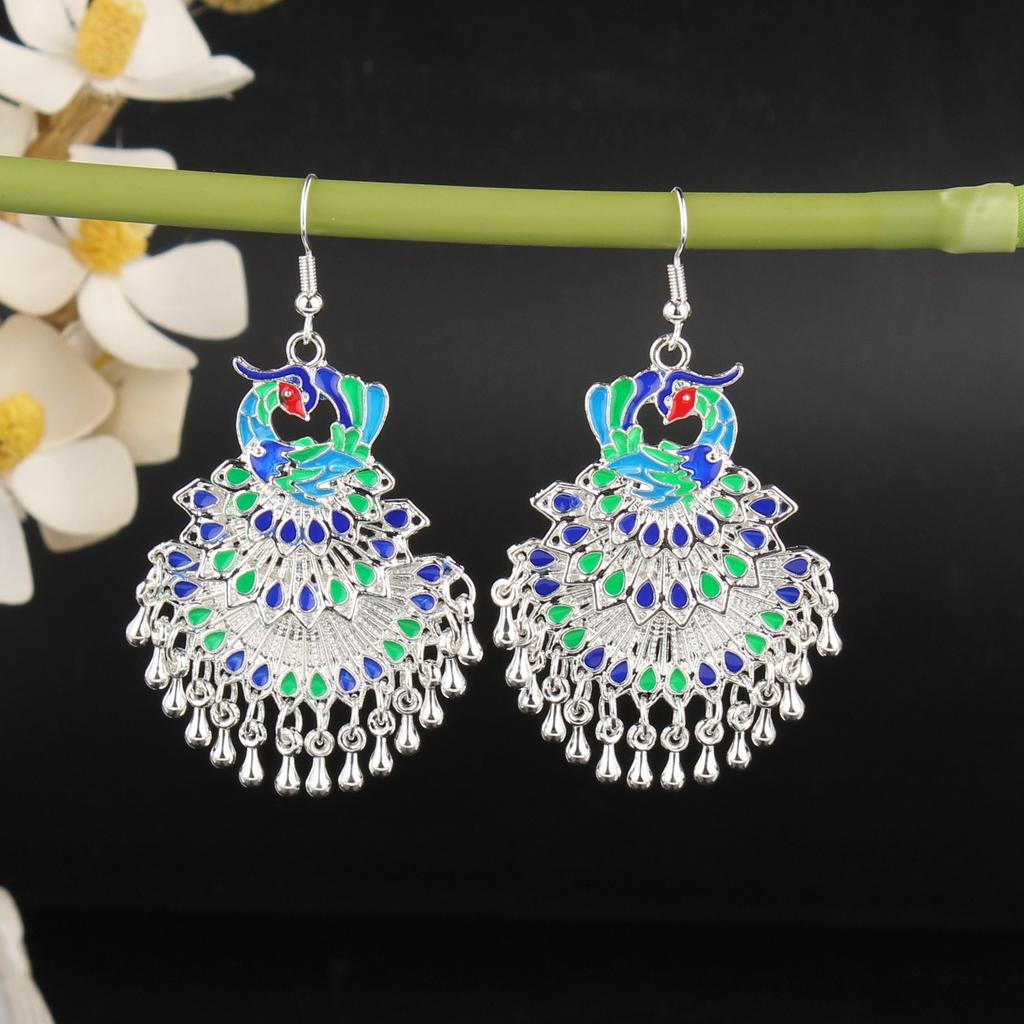 Turquoise Earrings Bohemian Drop Ear Earrings with Tassels, Geometric Alloy, Retro Style, Boastful Ear Accessories