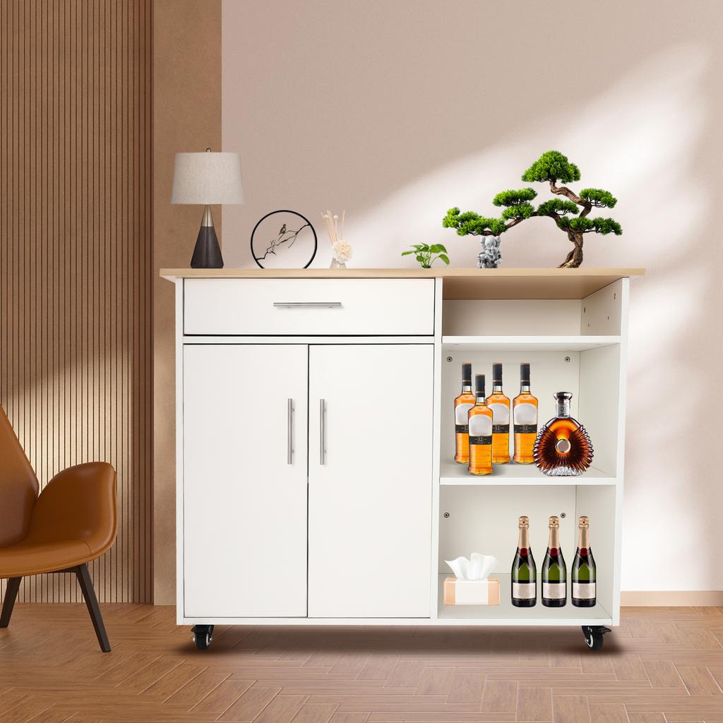 Wooden Kitchen Cart with Wheels, Mobile Kitchen Island with Drawer & Storage, Rolling Serving Trolley  Organizer for Dining Room