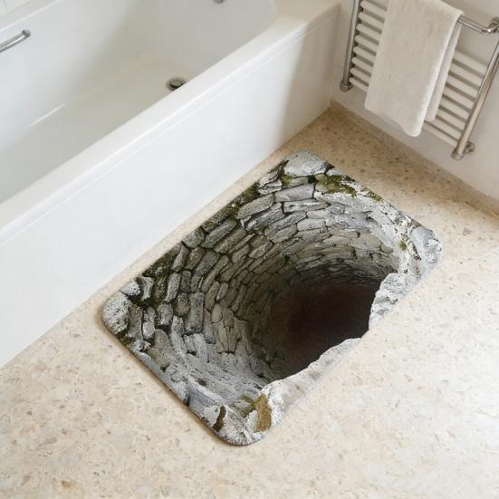 Floor Mat 3D Floor Strong Water Absorption Mat with Visual Effect Non-Slip Quick Drying Bathroom