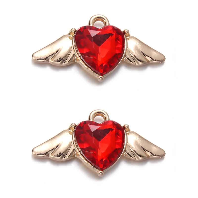 10Pcs Heart Wings Charms Alloy Colorful Rhinestone Romantic Pendant for Jewelry Accessories DIY Making Earrings Necklace Charm