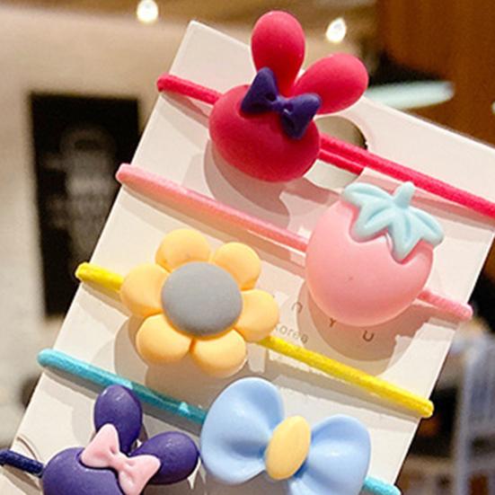 10Pcs/Sheet  Cartoon Fruit Animal Pattern Tight Hair Tie Hair Band Hair Accessories